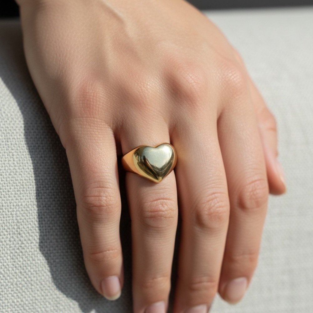 Gold Heart Signet Ring - Size 8, New In Gift Box!